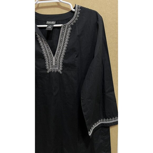 rafaella Top women Size 10 black cotton embroidered 3/4 Sleeves Medium - Picture 2 of 10